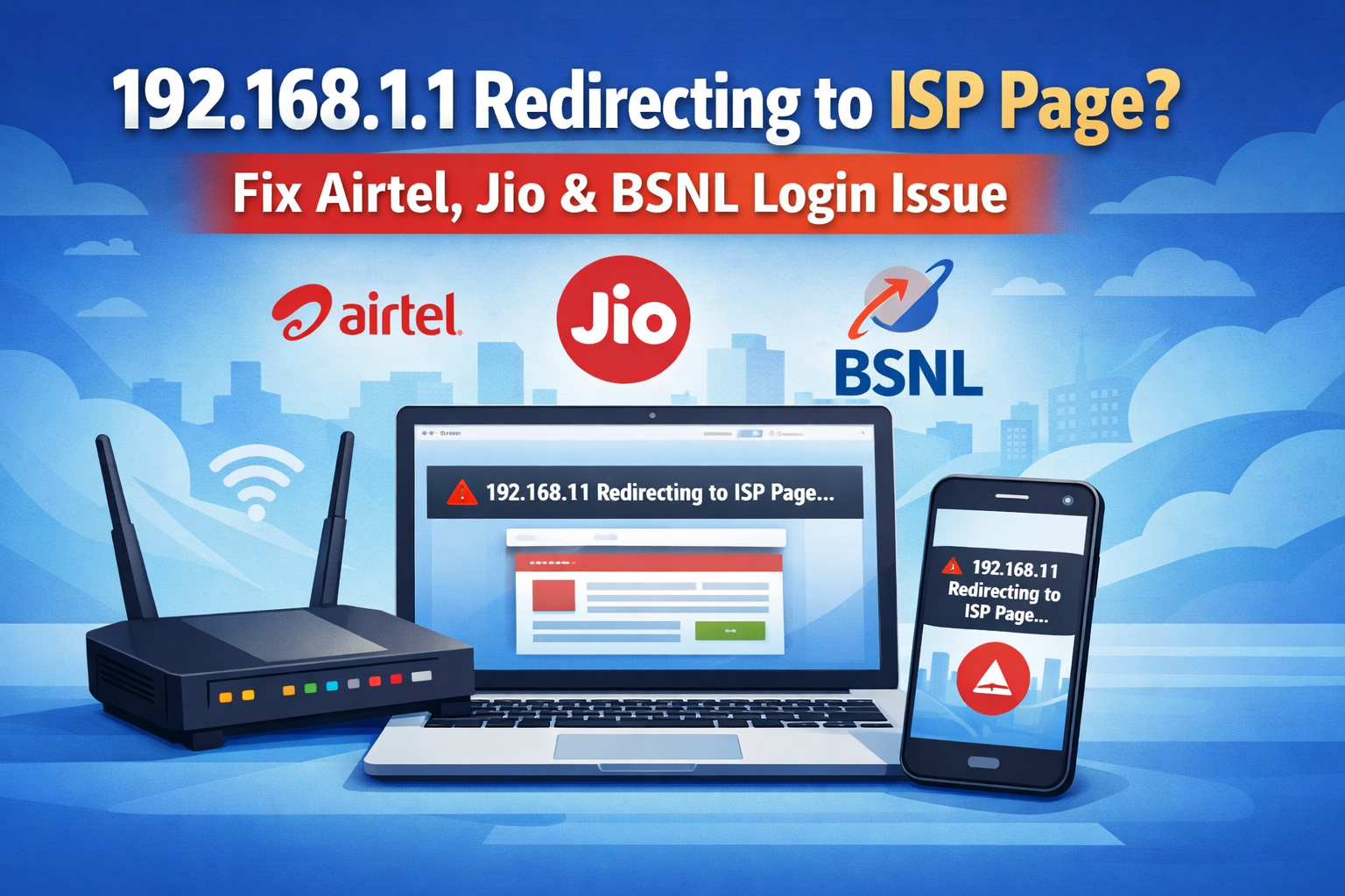 192.168.1.1 redirecting to ISP page on routers (Airtel, Jio, BSNL)