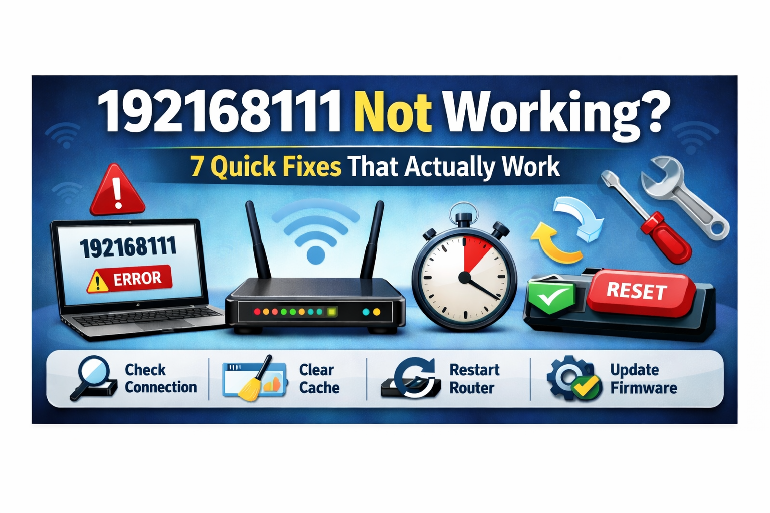 192168111 router login not working hero image showing WiFi troubleshooting steps